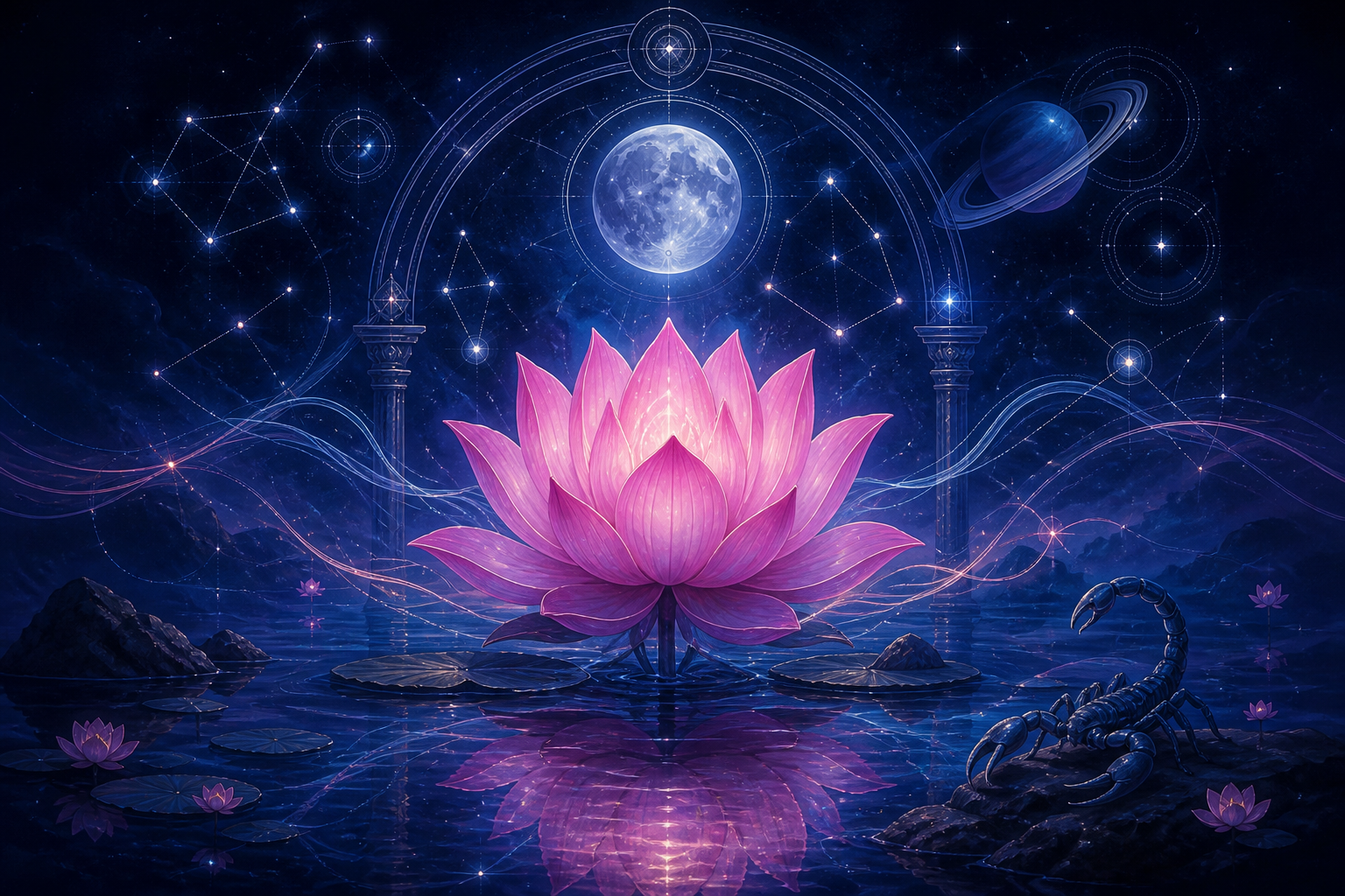 Anuradha sacred lotus — Mitra alliance in Scorpio waters