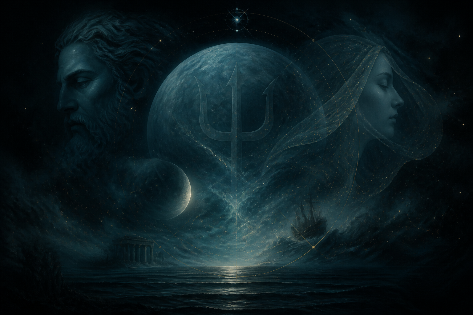 Sacred smoke-tail flag of liberation over dark cosmos — Ketu flag of moksha