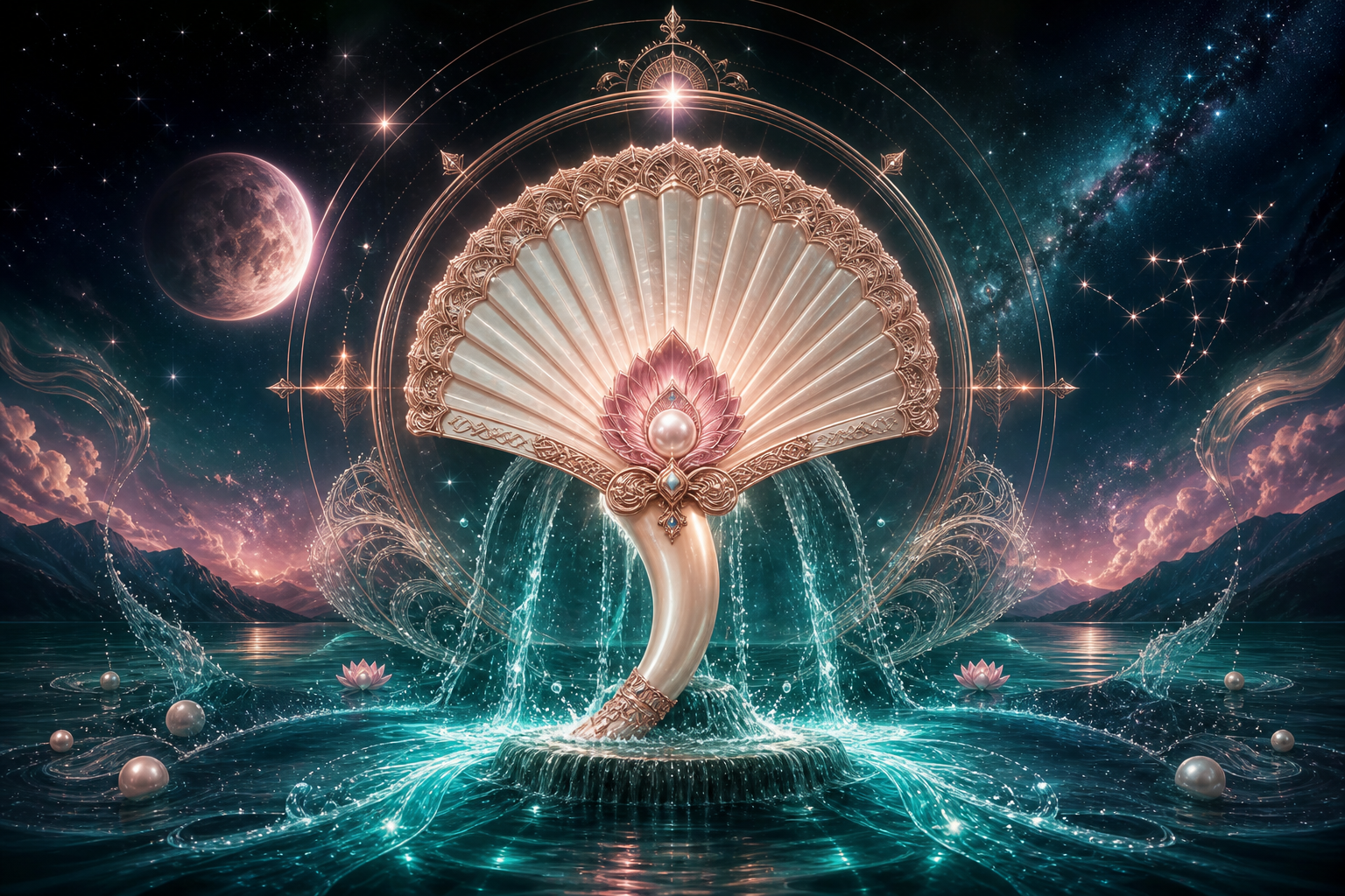 Purva Ashadha invincibility fan — Apas waters in Sagittarius fire