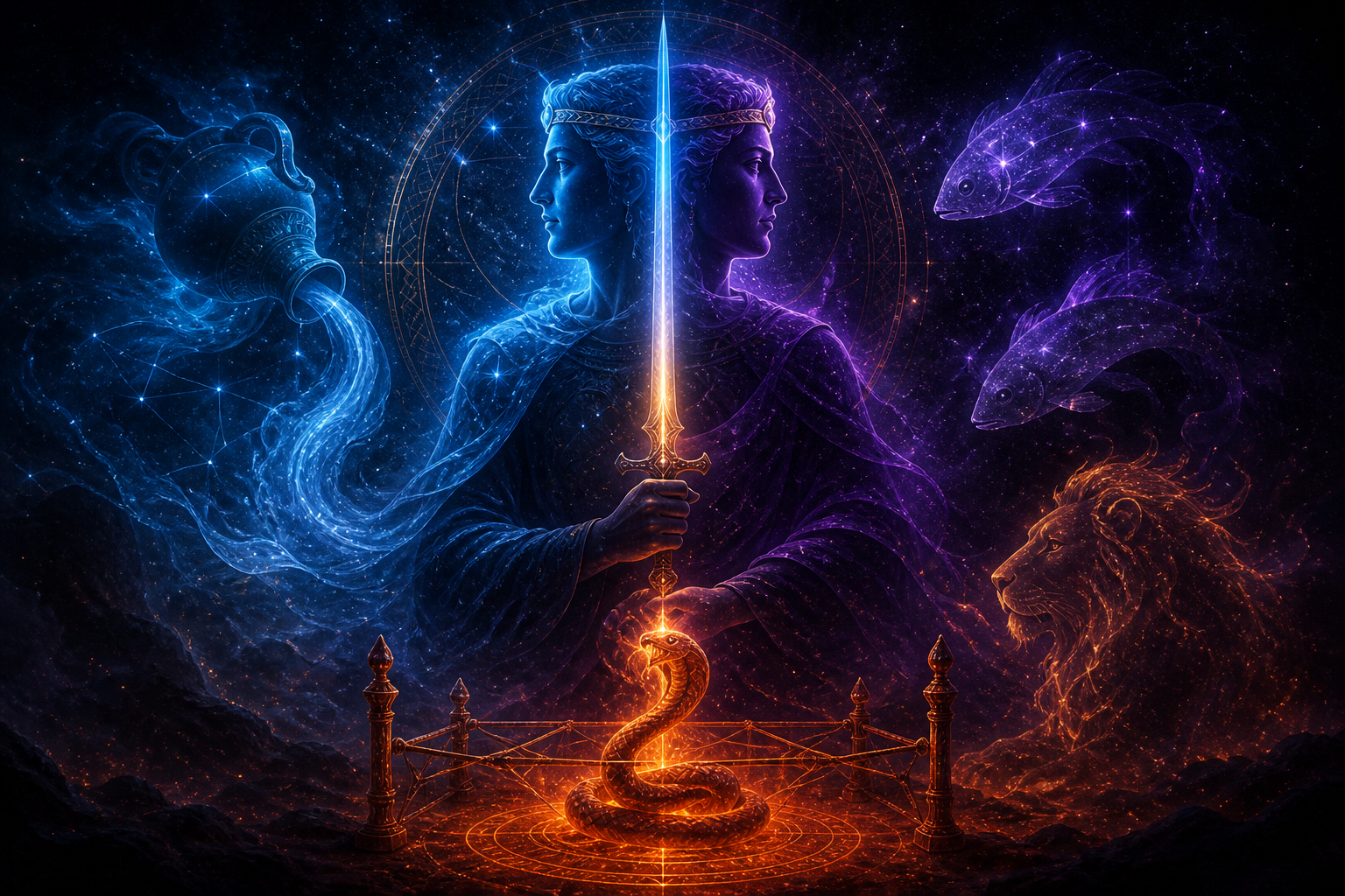 Purva Bhadrapada sword fire — Aja Ekapada on Aquarius–Pisces bridge