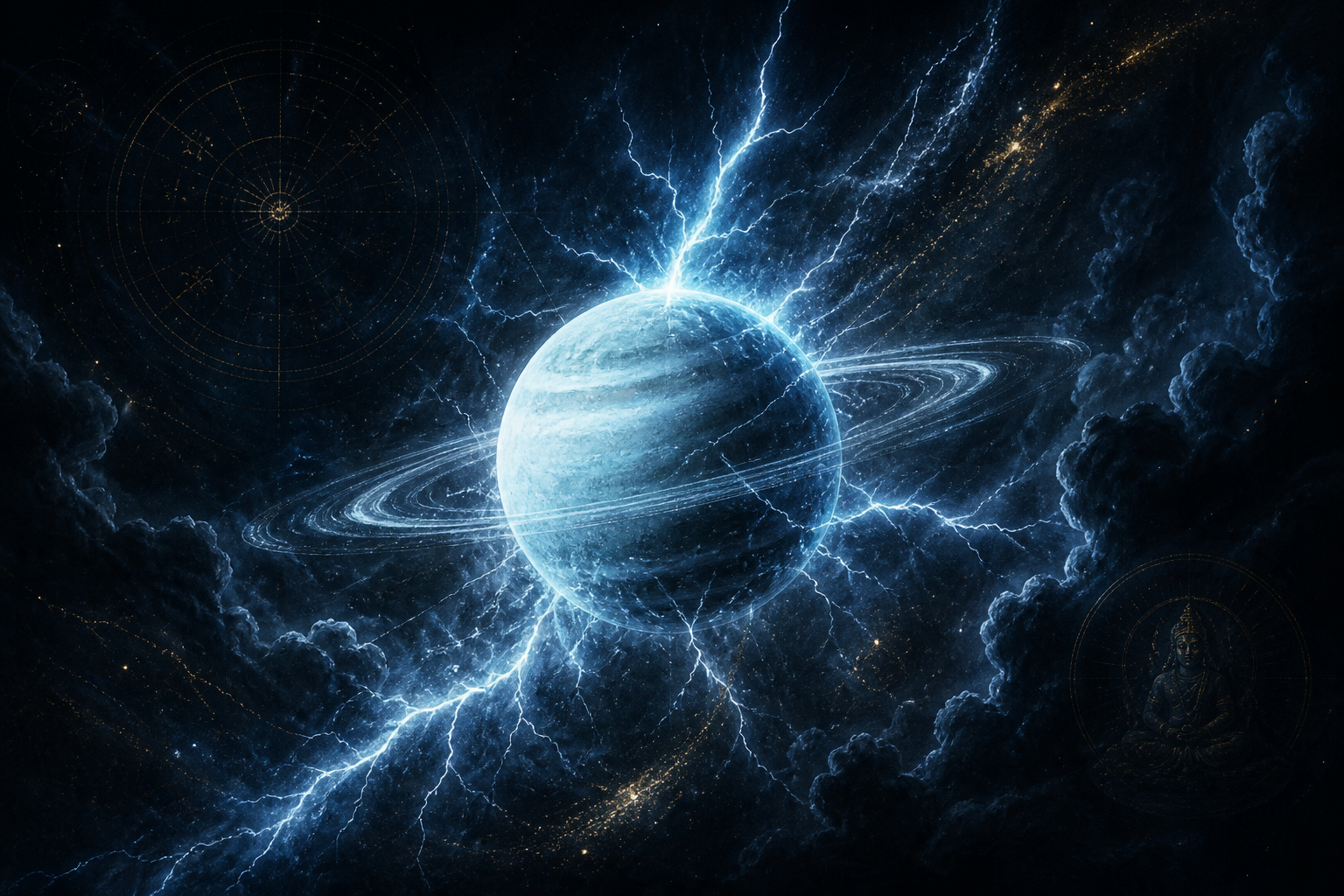 Sacred smoke-tail flag of liberation over dark cosmos — Ketu flag of moksha