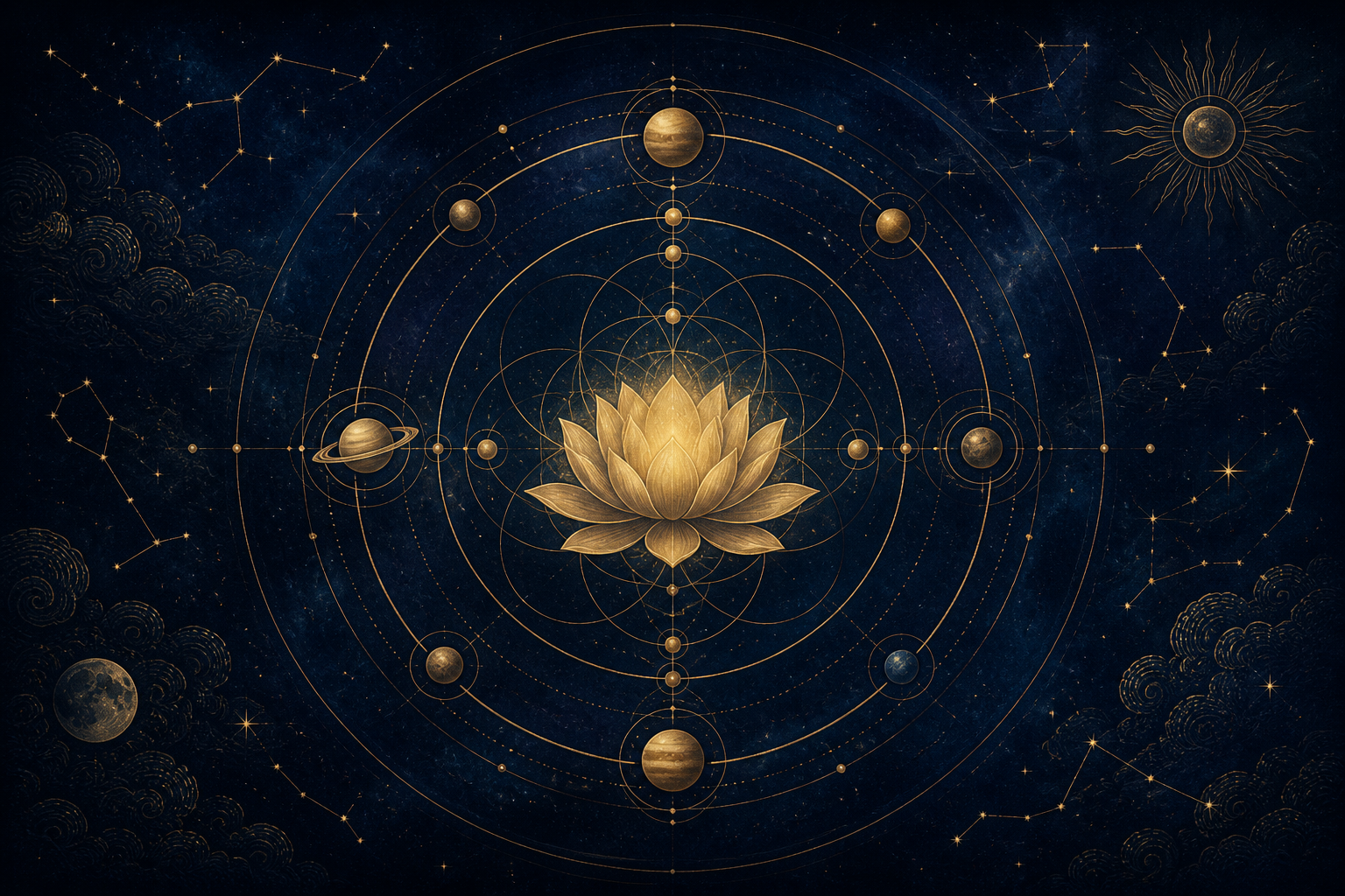 Sacred geometry combinational yoga arc over dark cosmos — TCA Yoga manuals